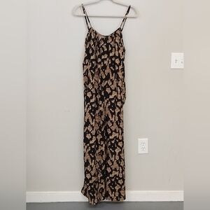 Unbranded Black Tan Animal Print Lightweight Wide Leg Jumpsuit Size XL